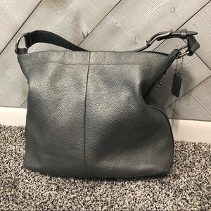 coach metallic silver leather tote